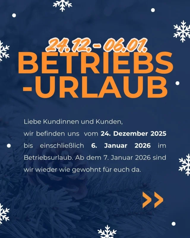 🎄 Betriebsurlaub 🎄⁠
⁠
Vom 24.12.2025 bis einschließlich 06.01.2026 machen wir eine kleine Weihnachtspause! ⁠
⁠
Im Notfall kontaktiert bitte die Mobilitätsgarantie.⁠
⁠
Für Camper/Nutzfahrzeuge und VW Pkw: 0043 18 66 66⁠
Für Audi: 0043 18 66 06⁠
⁠
Am 29. und 30. Dezember haben wir von 8 bis 12 Uhr und von 12.30 bis 17 Uhr für Notfälle geöffnet. ⁠
⁠
Wir wünschen euch schöne Feiertage! ✨⁠
⁠
#autohausschweiger #reutte #weihnachten